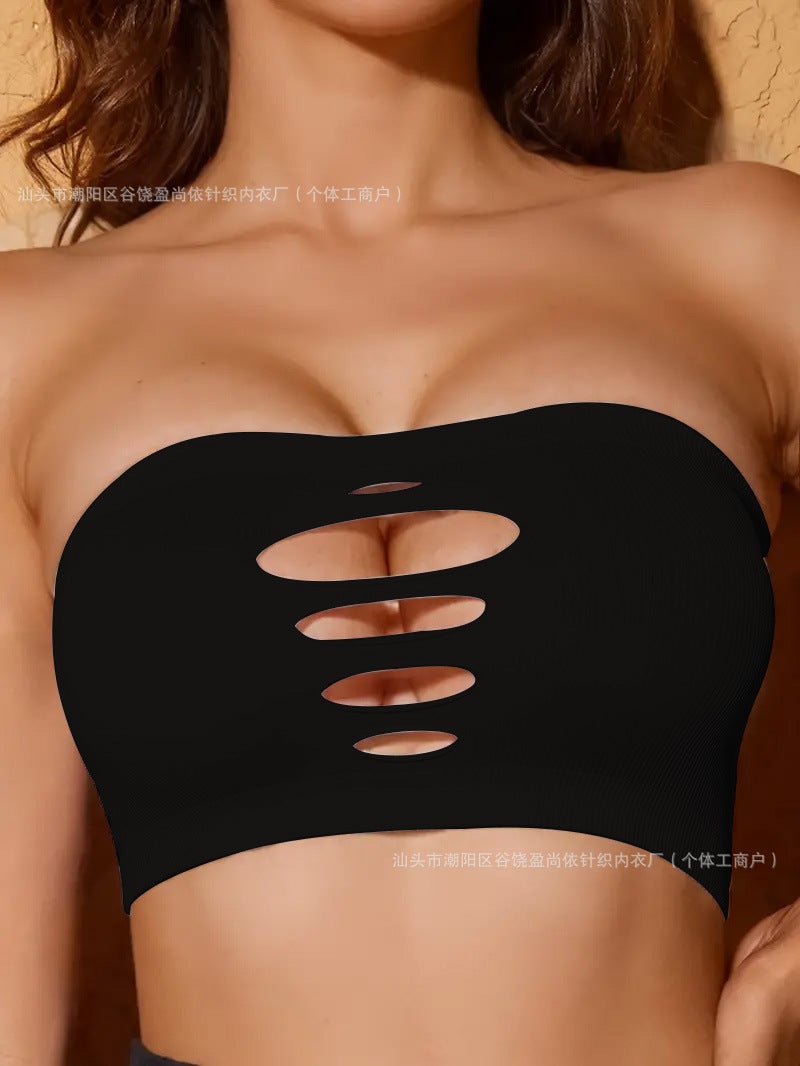 For One-Word Wrap Chest Seamless Seamless Seamless Breathable Bottoming Hollow Women'S Summer Tube Chest - Image 1